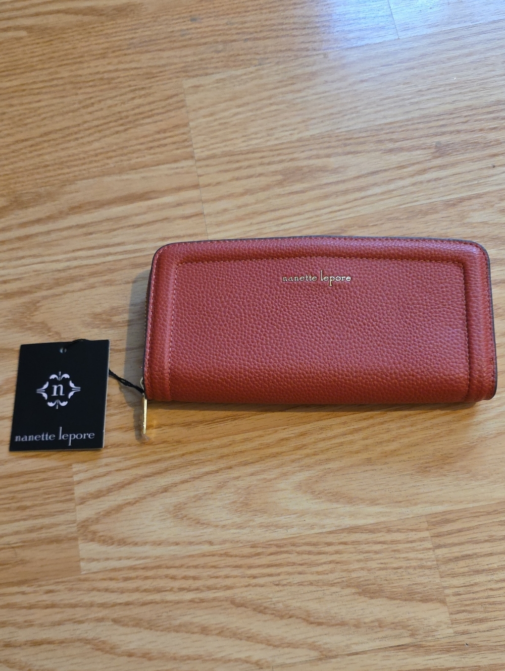 Nanette Lepore Pumpkin Spice Pebbled leather zip-around wallet